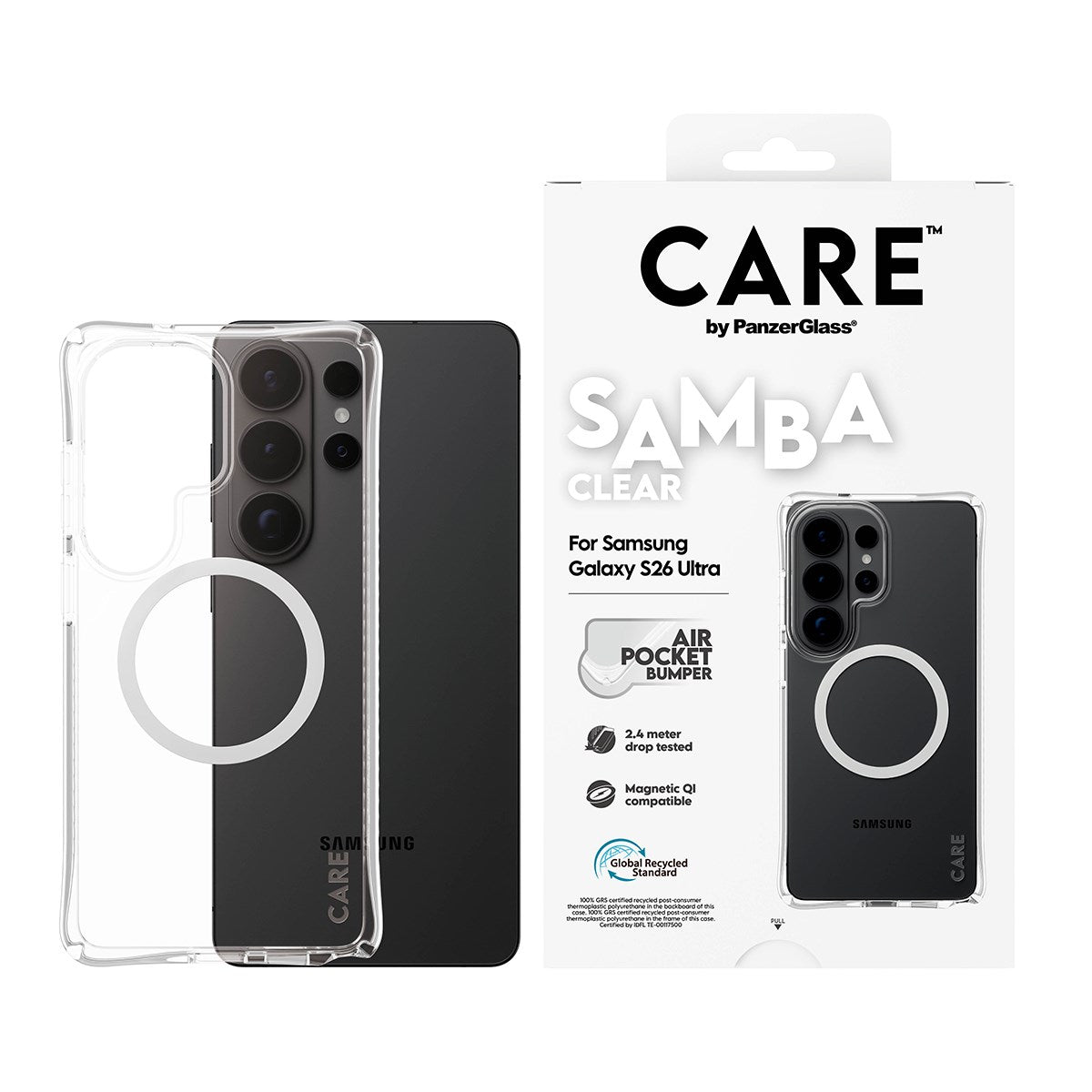 CARE™ by PanzerGlass® Samba Case Transparent w. White Qi Samsung Galaxy S26 Ultra